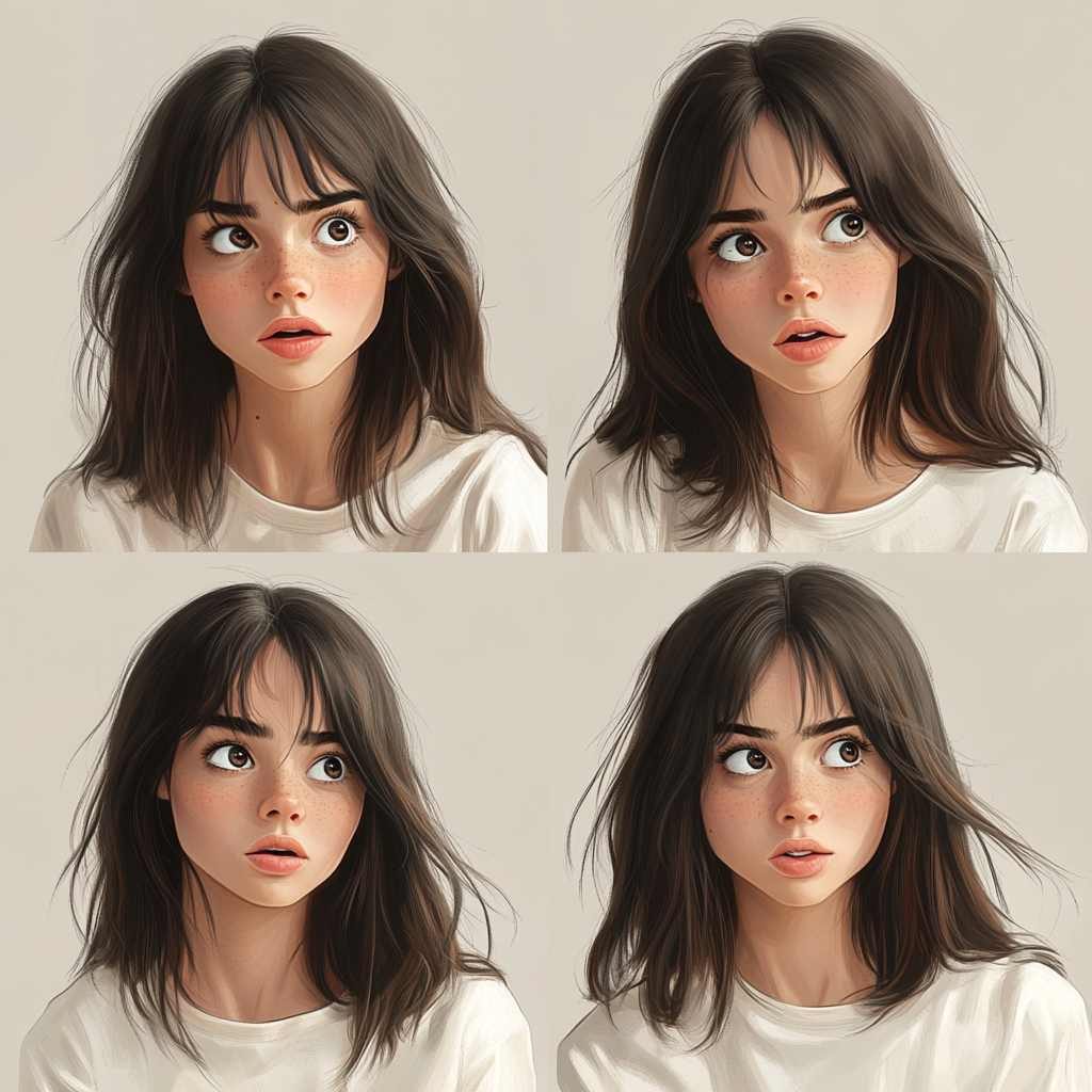 Young woman shows happy, sad, confused, surprised expressions