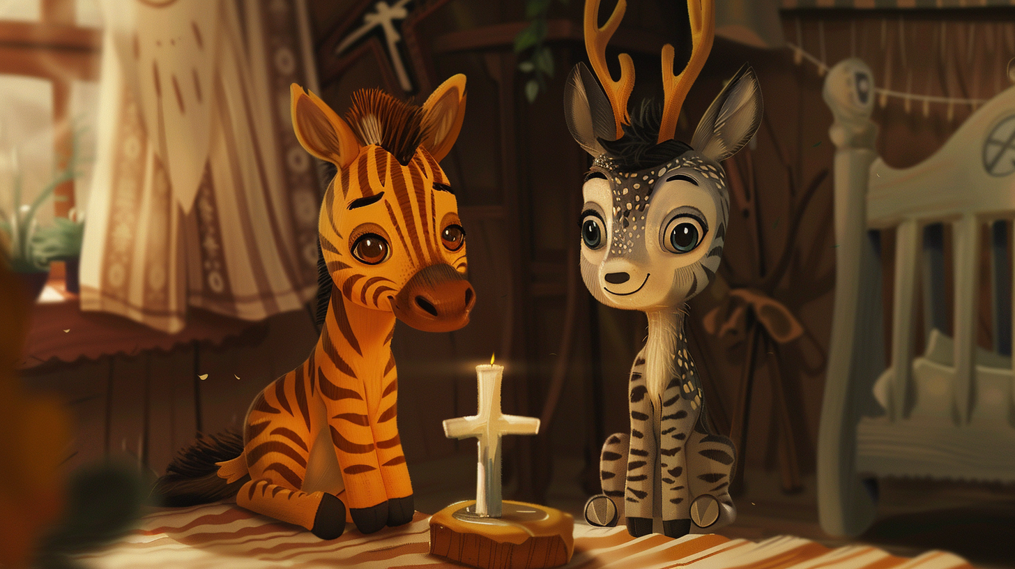 Zebra and Deer Pray to Jesus Together