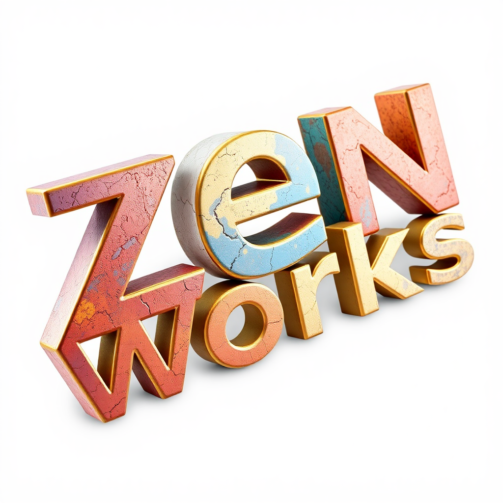 ZenWorks logo in 3D with textures and colors.