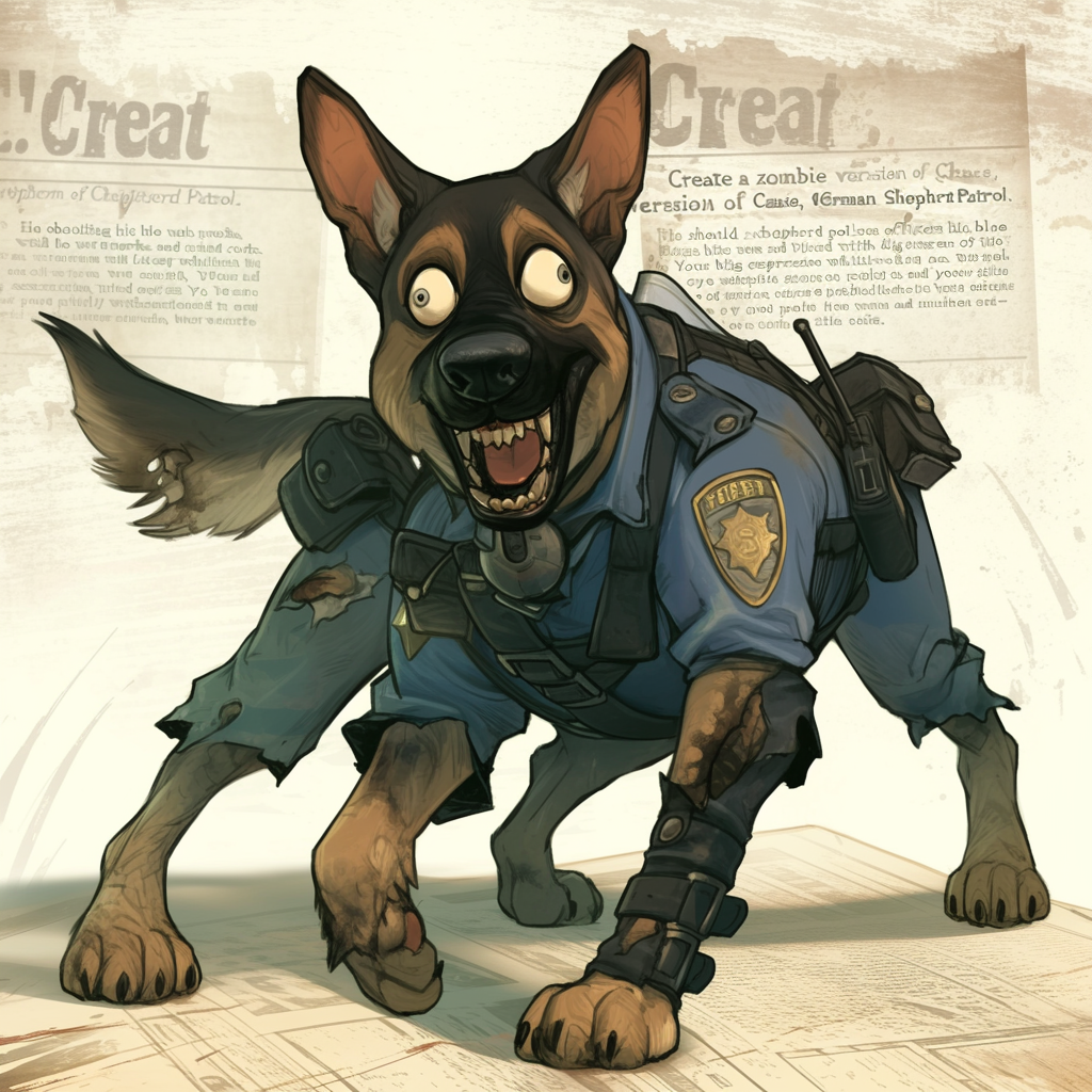 Zombie Chase from Canine Patrol in tattered uniform.