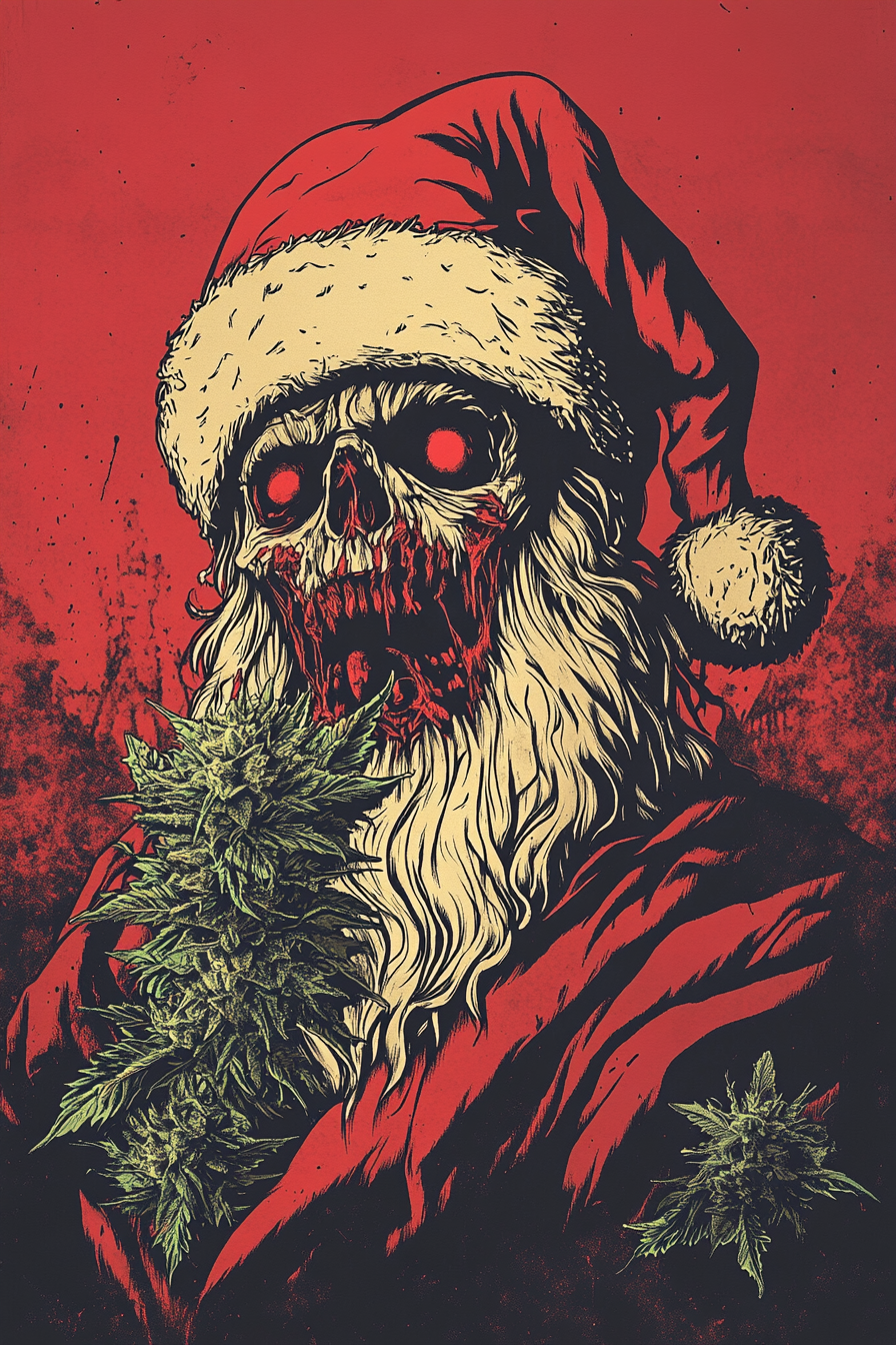 Zombie Santa Claus as Flower Nug Character on T-shirt