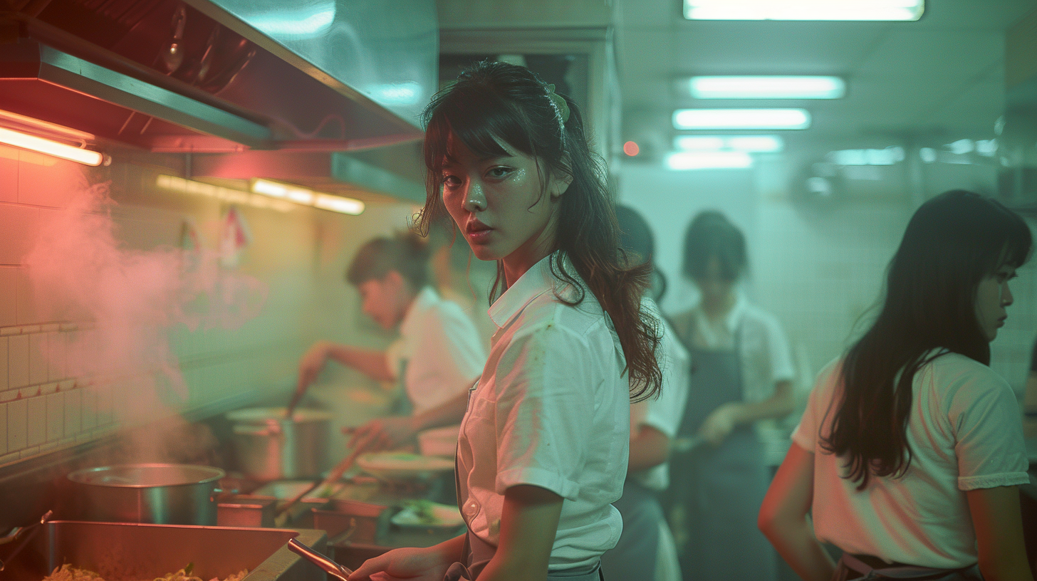 Zombie chefs cooking in high school kitchen at midnight.