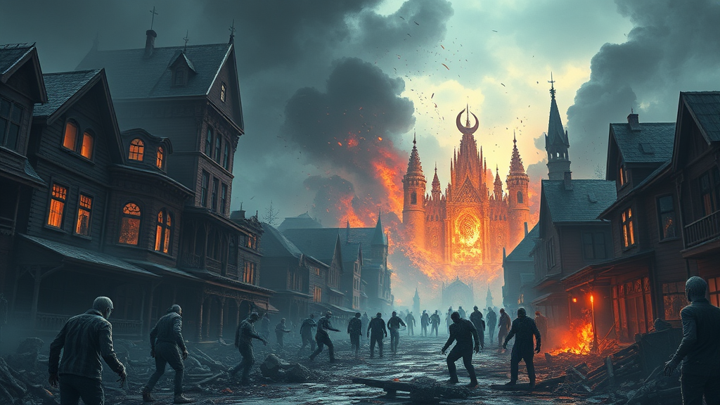 Zombies Destroying a Modern Fantasy Town