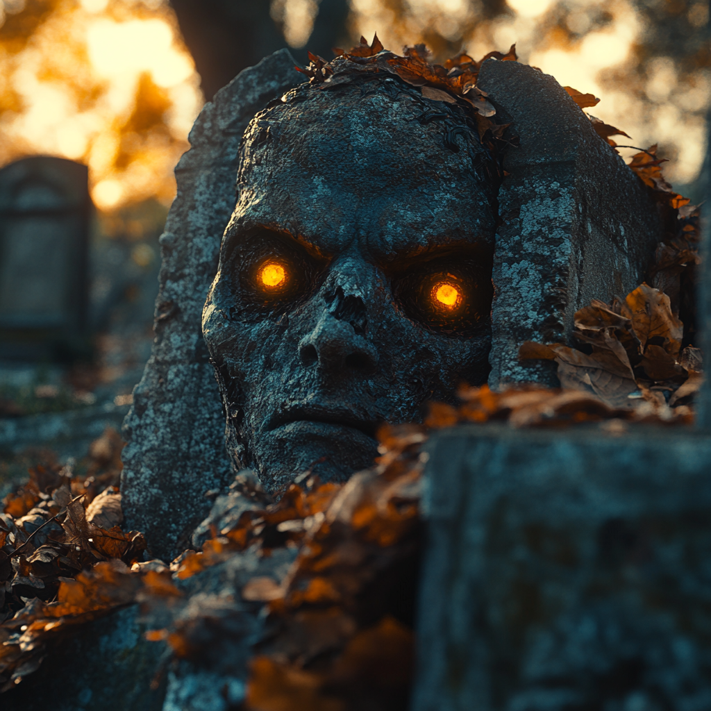 Zombies with Yellow Eyes in Spooky Cemetery