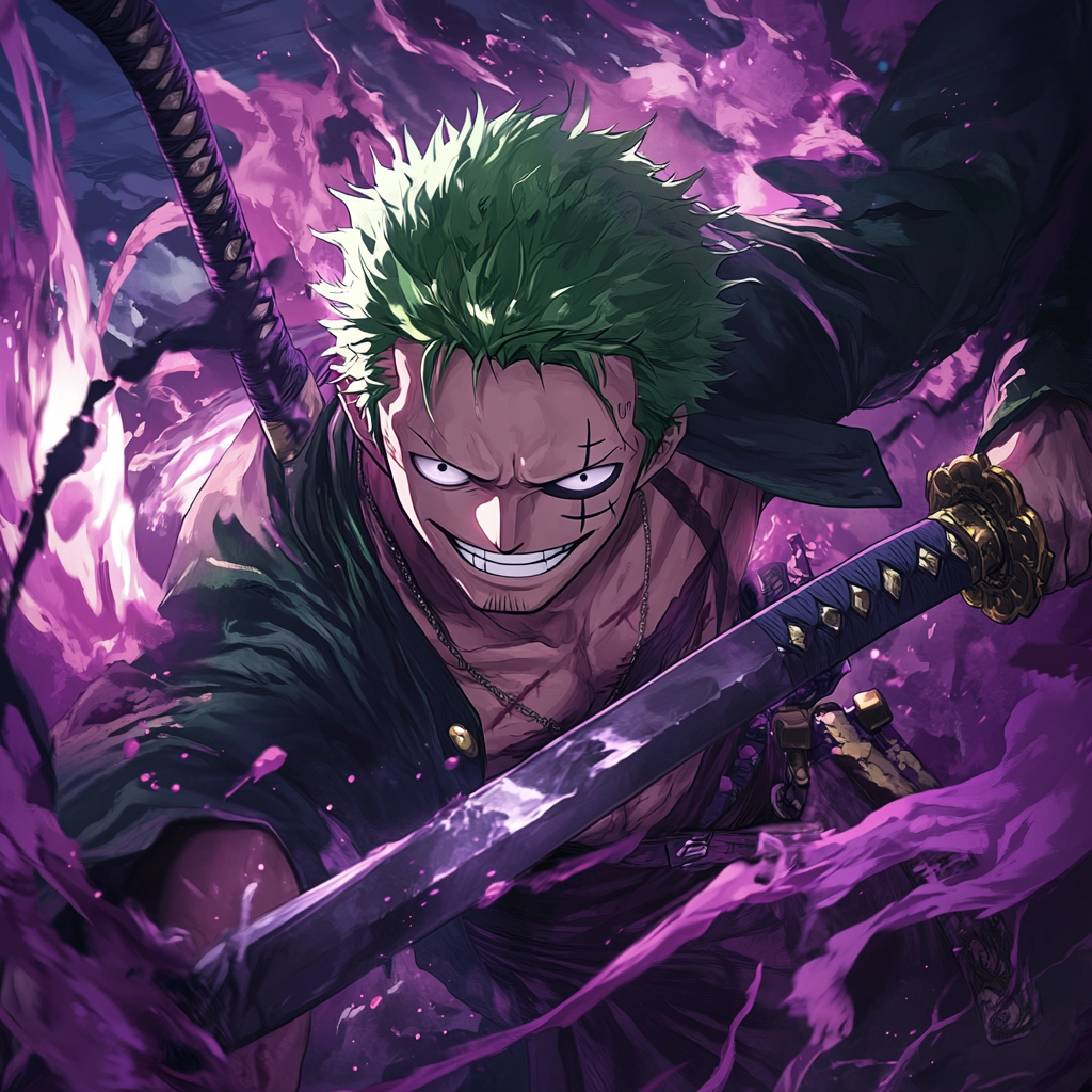 Zoro from One Piece in Q-version with katana.