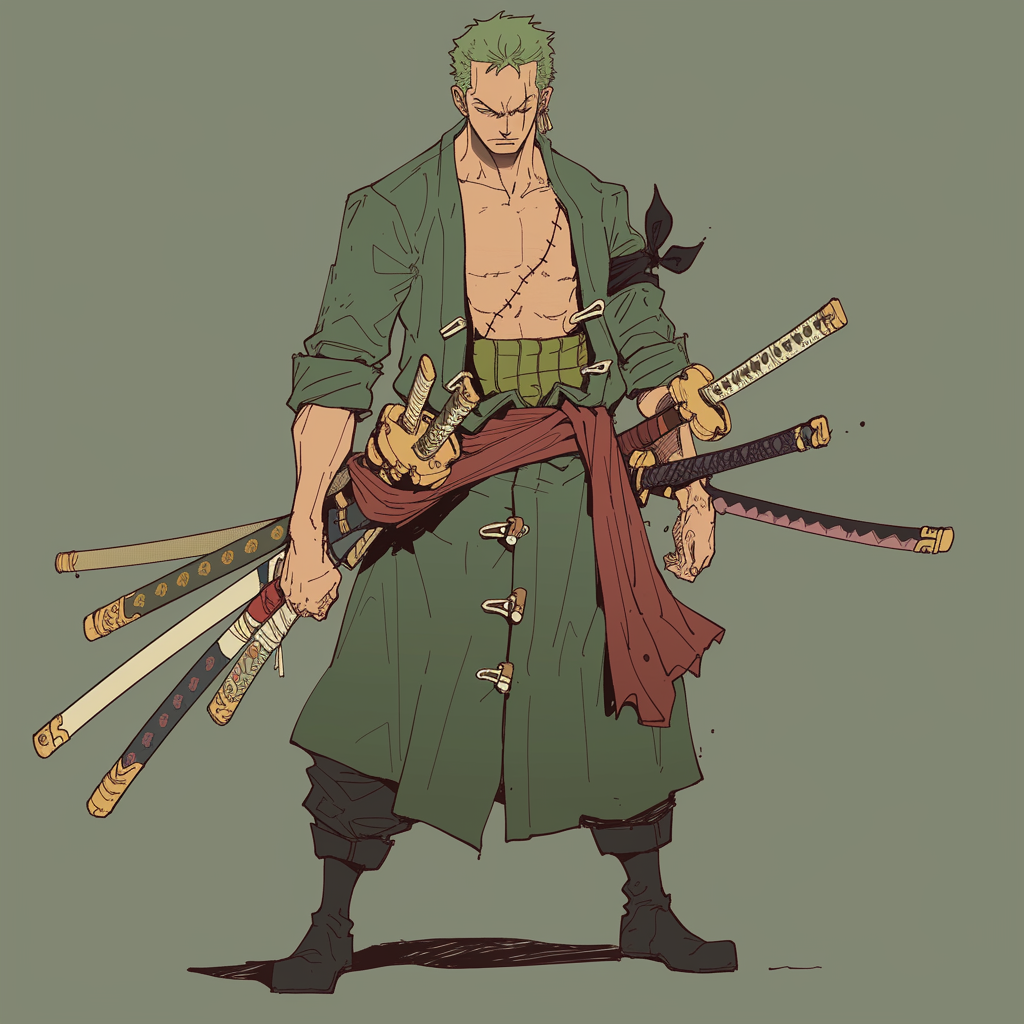 Zoro from One Piece in Studio Ghibli style.