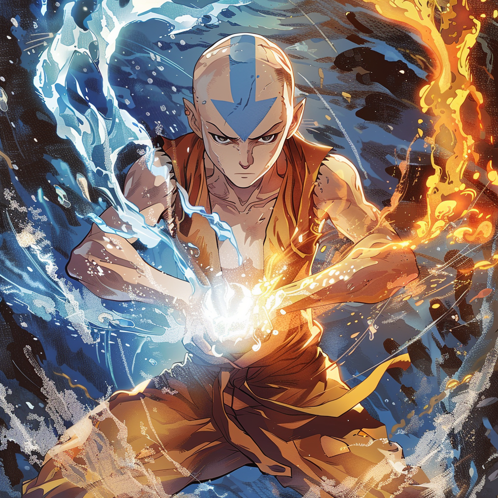 Aang bending air, water, fire, earth