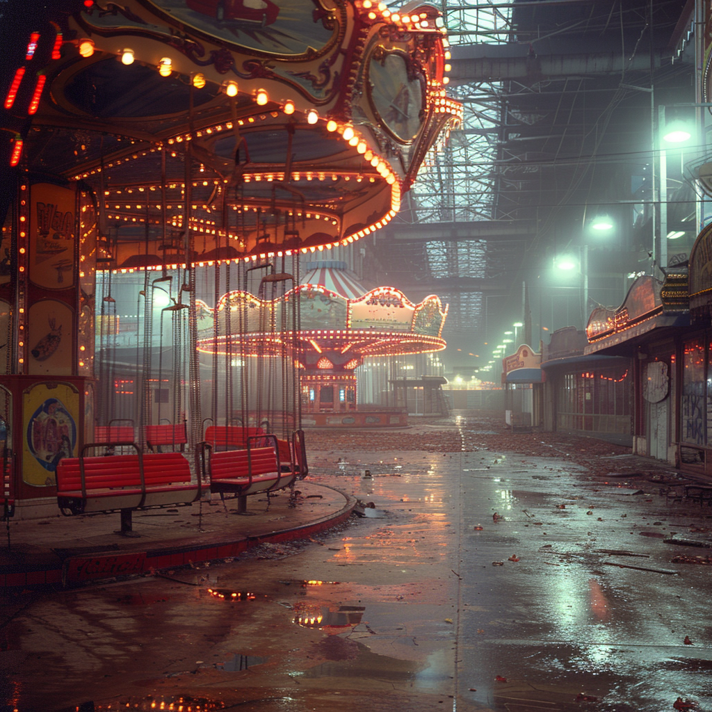 Abandoned Amusement Park Night Scene