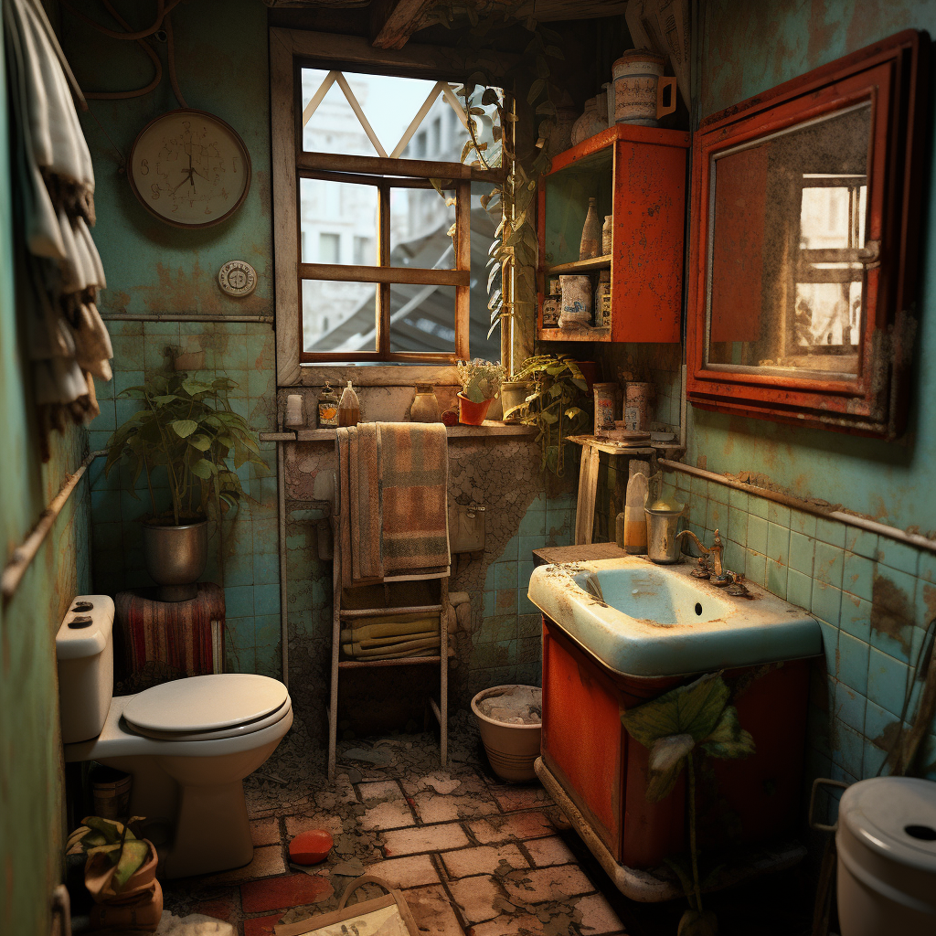 Abandoned Favela Apartment Bathroom and Kitchen