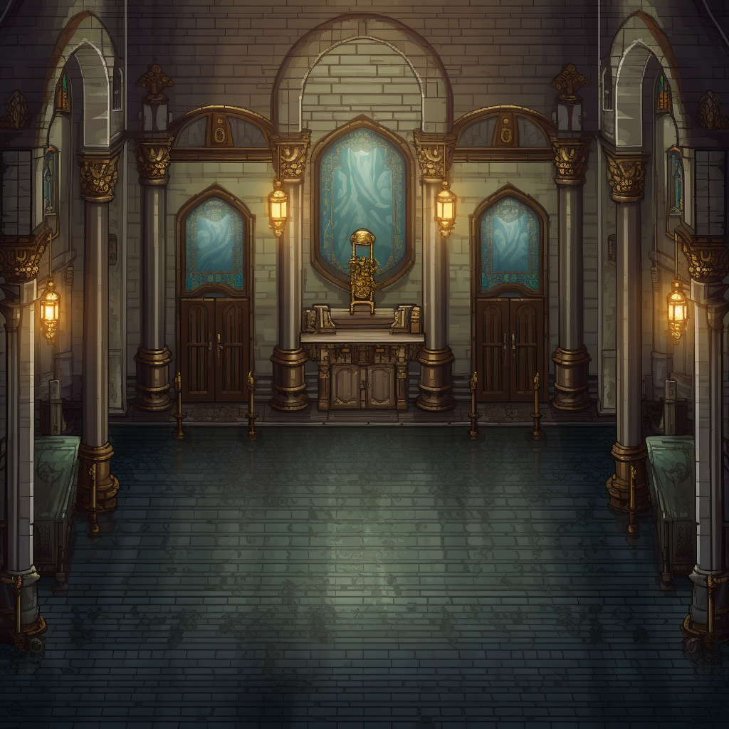 Abandoned Cathedral Interior Pixel Art