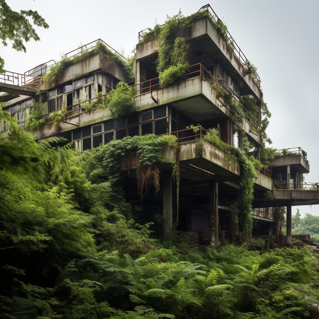 Abandoned Falling Apart Overgrown Office Building