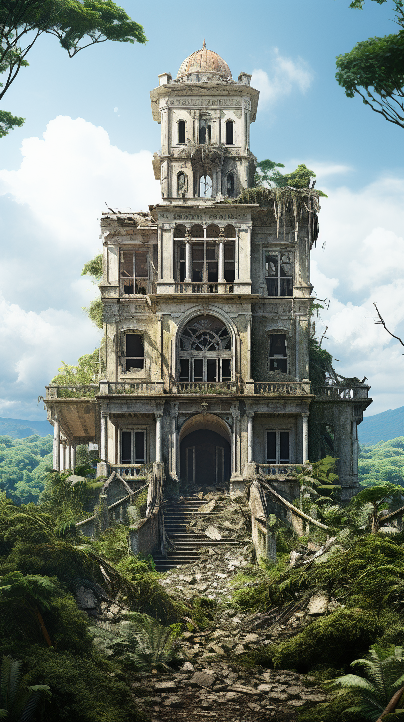 Abandoned mansion on island