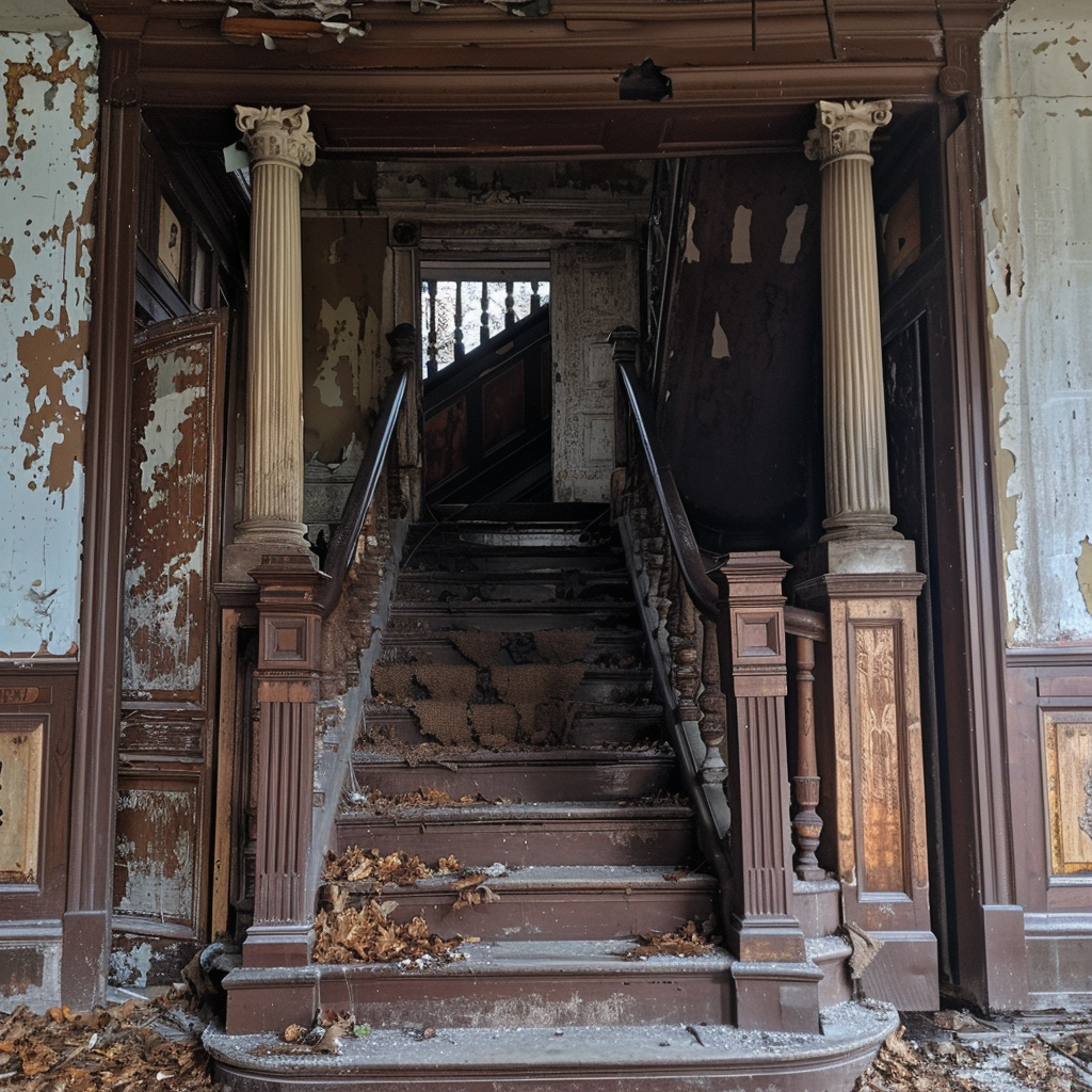 Spooky abandoned manor entryway