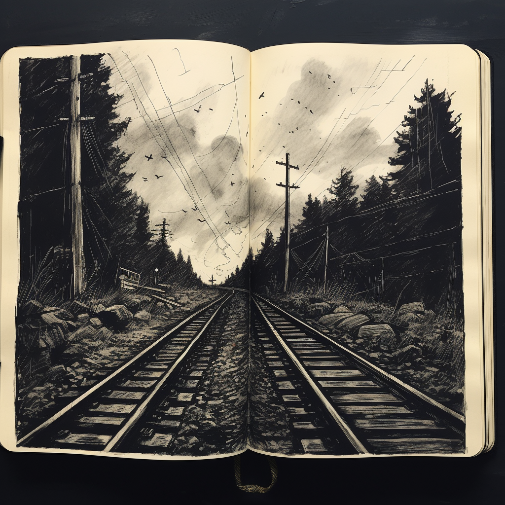 Lonely Abandoned Railroad Tracks Sketch