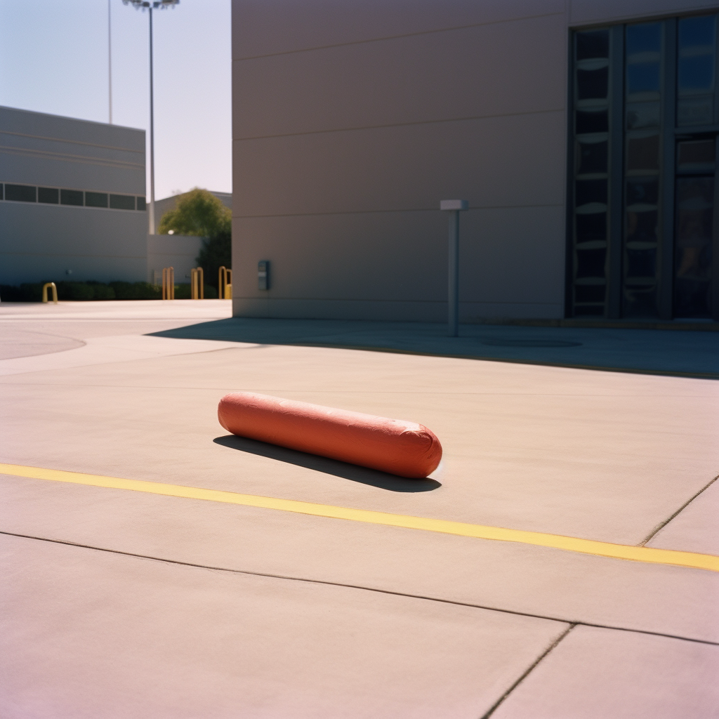 Abandoned sausage in colorful parking lot