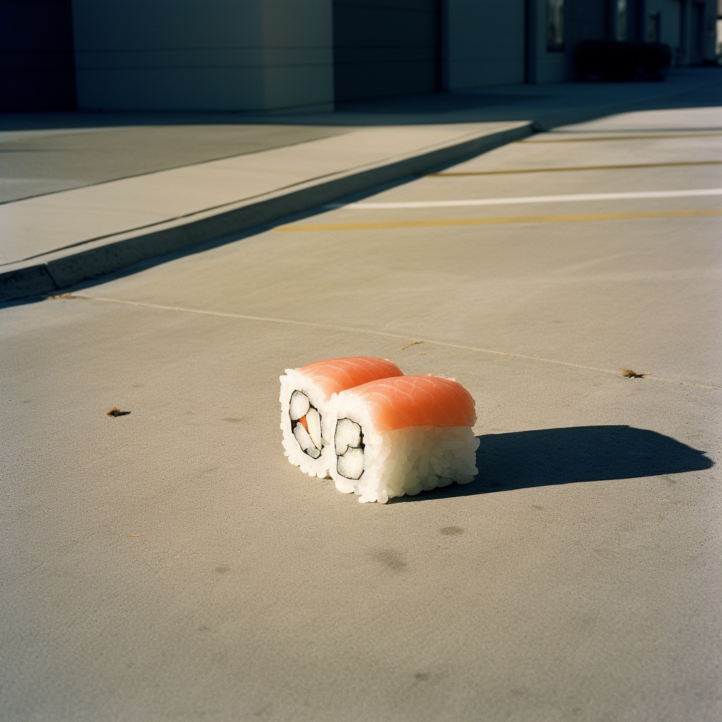 Abandoned Sushi in Colorful Parking Lot