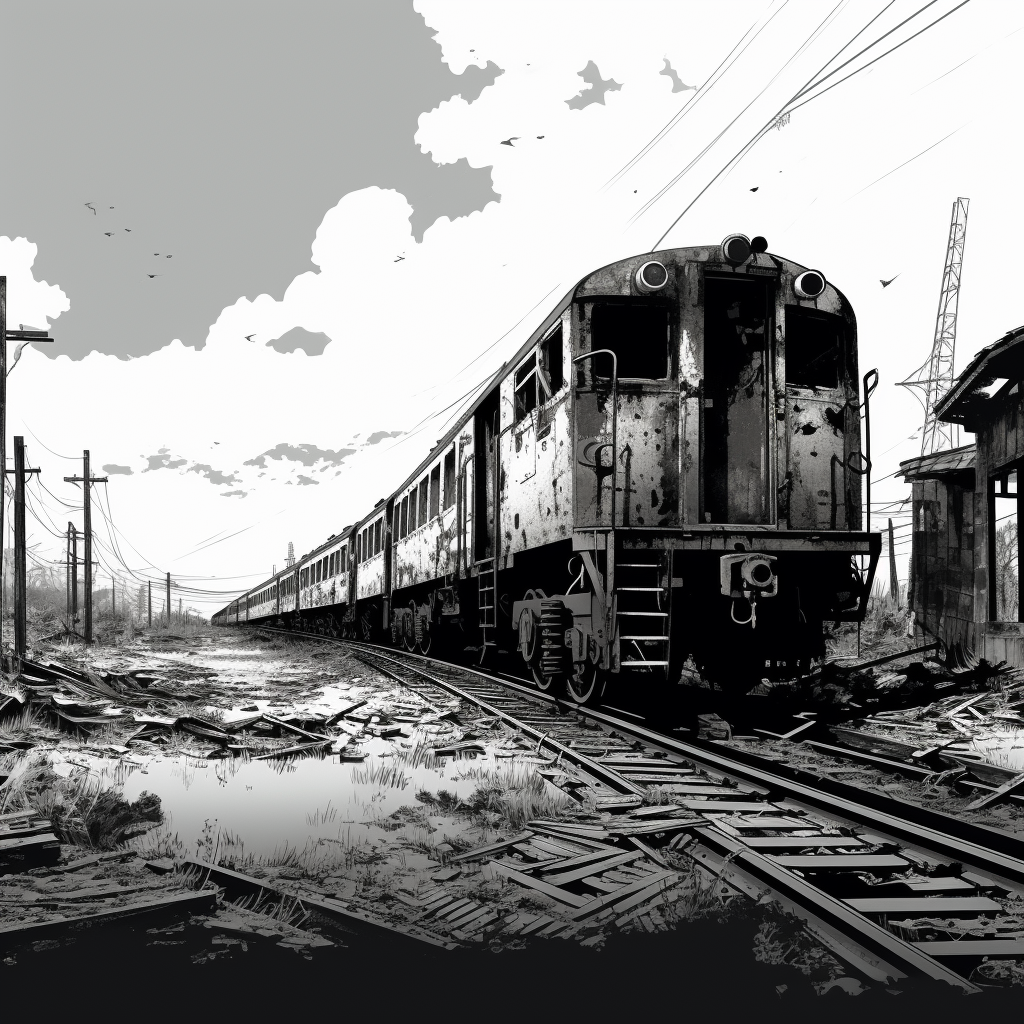 Illustration of an abandoned train station