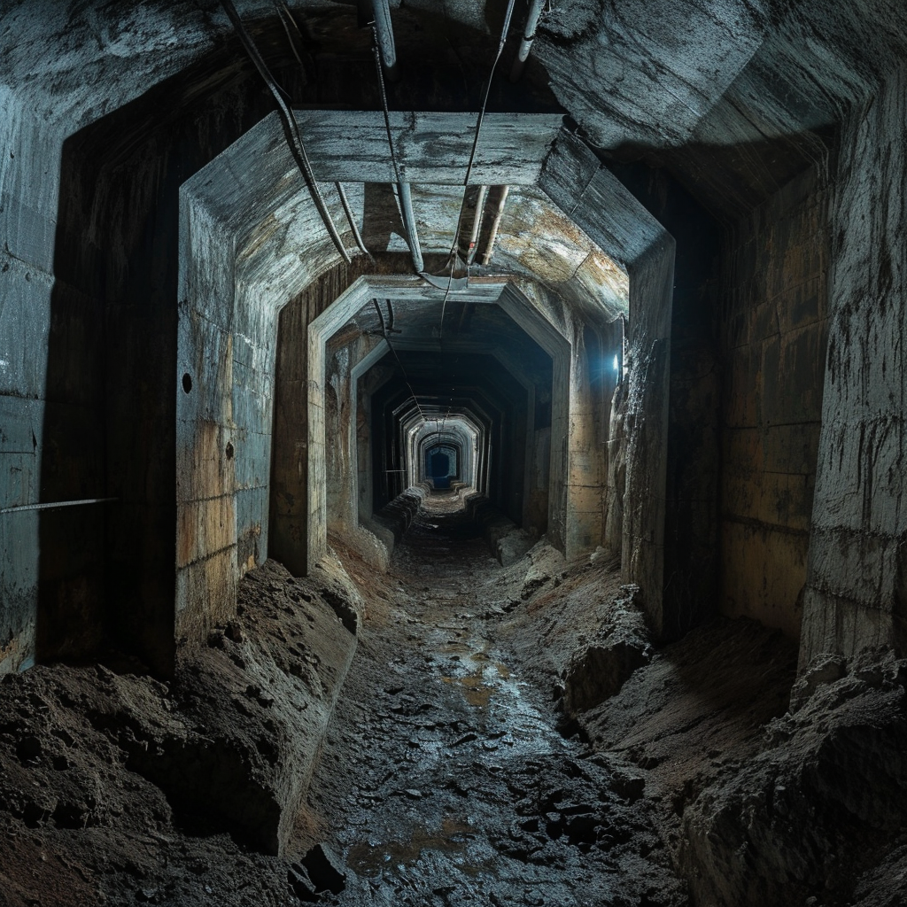 Abandoned underground tunnels at night exploration