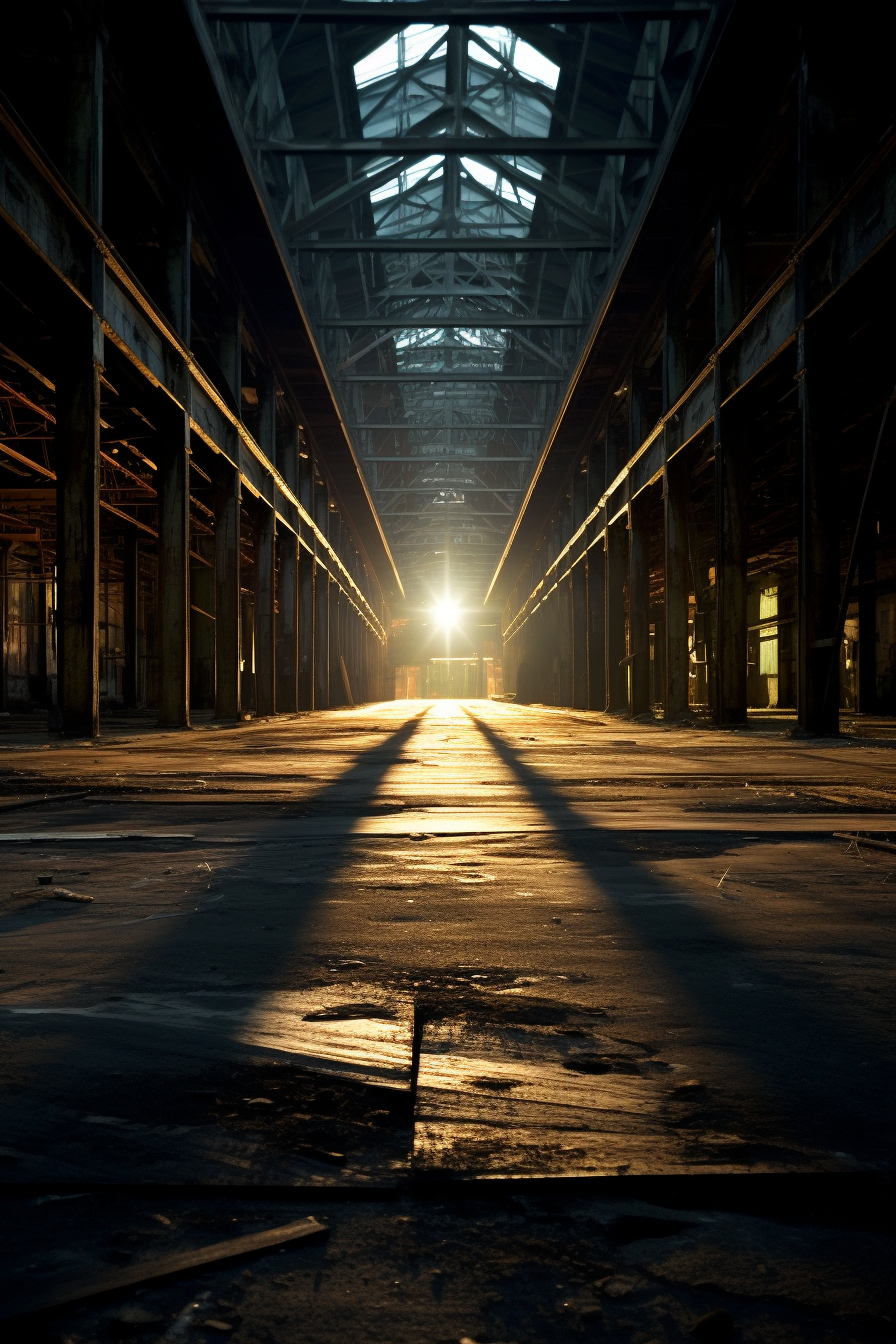 Interior of Abandoned Warehouse at Night