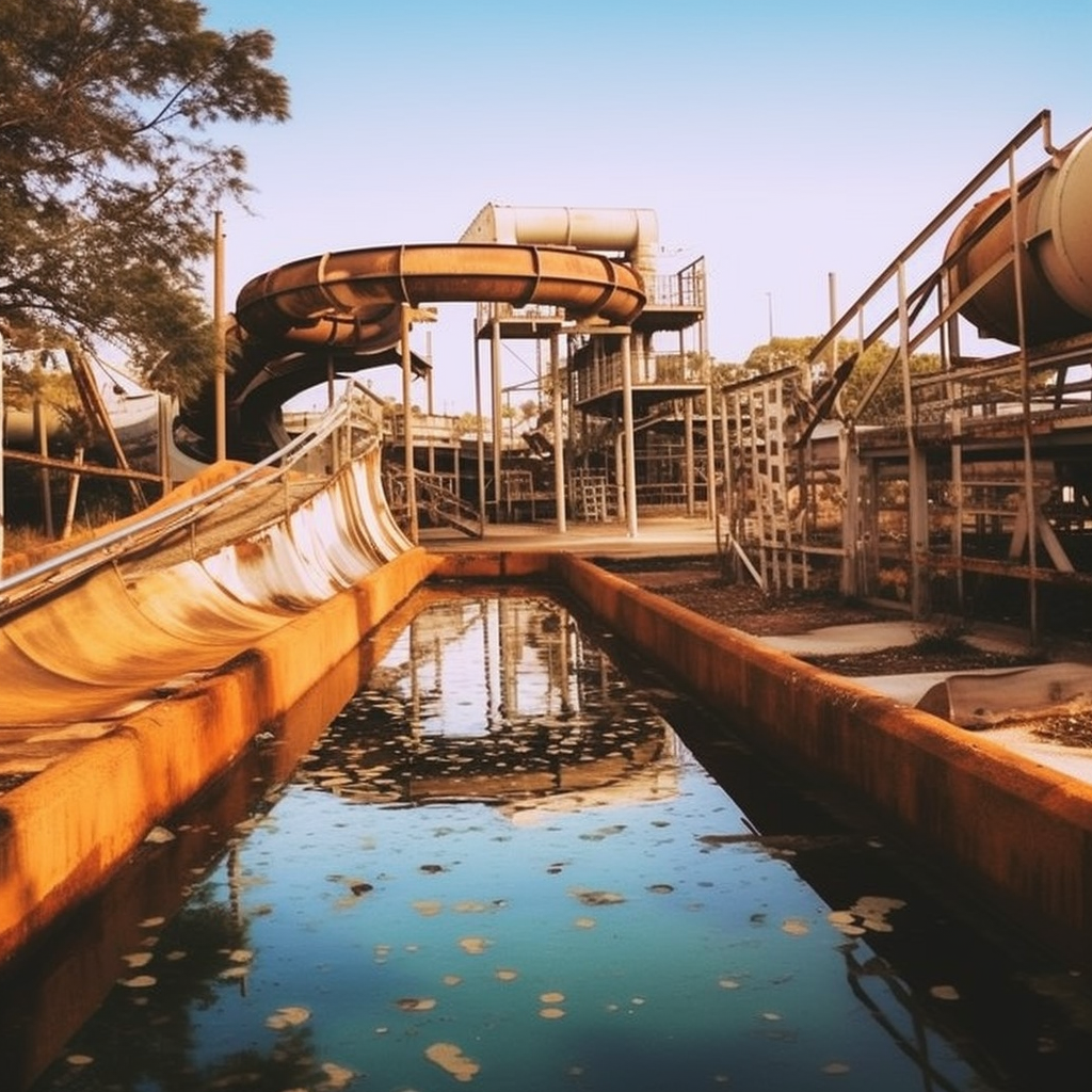 Rusted abandoned waterpark stain