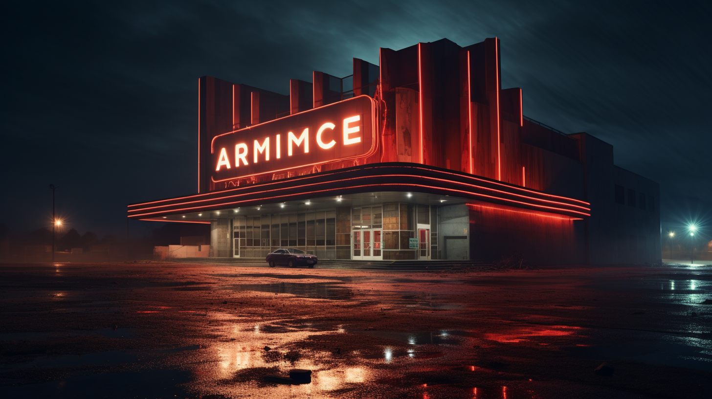 Hyperrealistic image of abandoned AMC movie theater