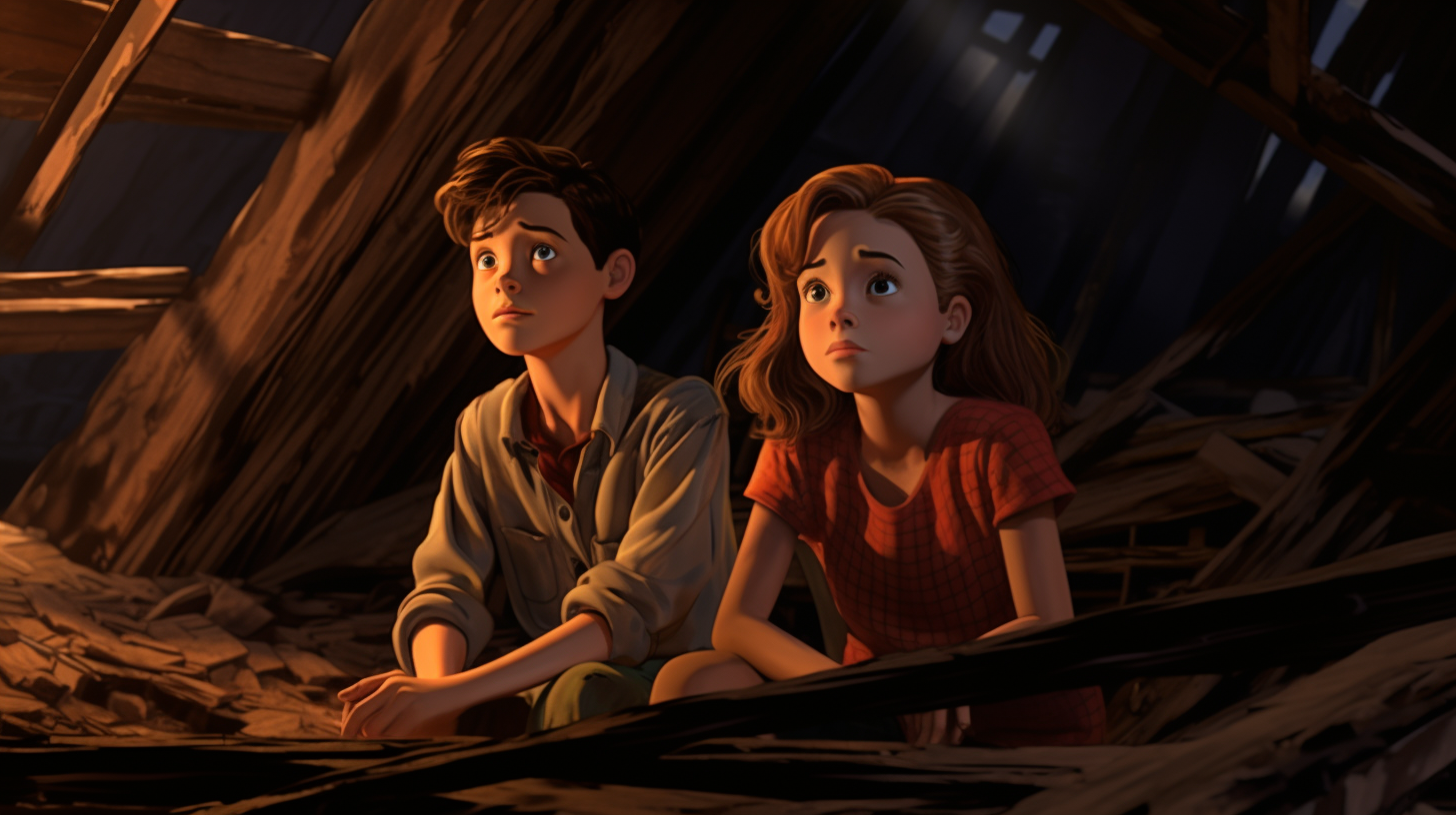 Colorful DVD screengrab of a boy and girl in shadow