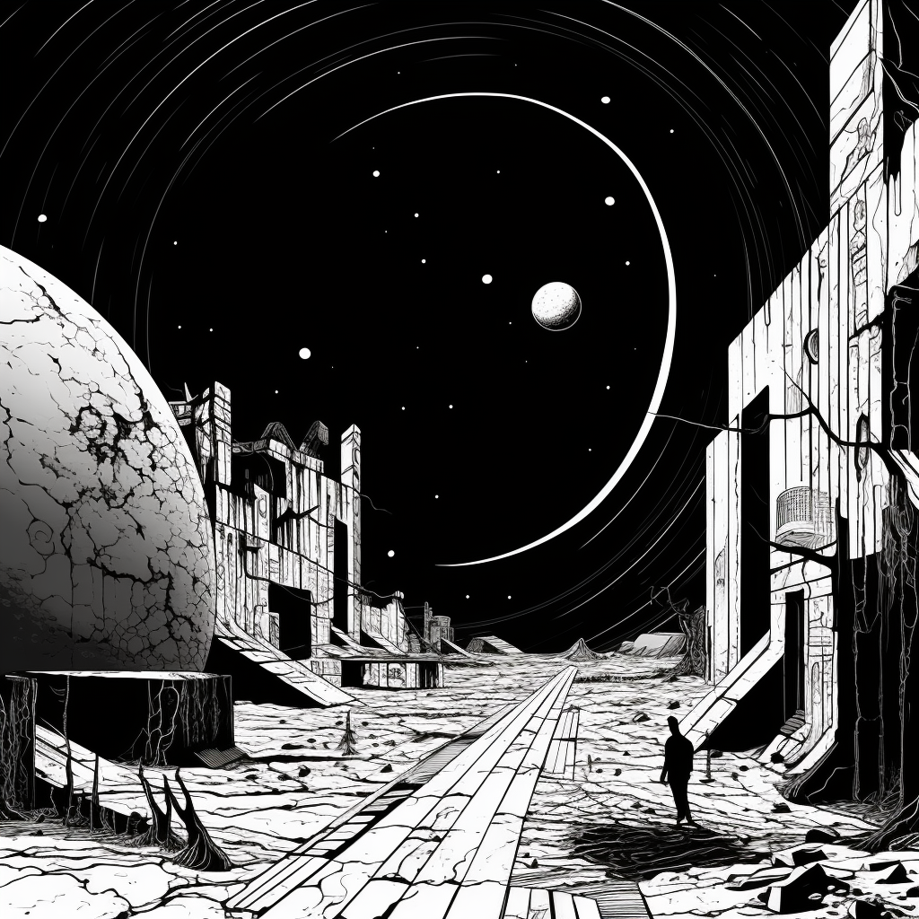 Abandoned space illustration with black lines and white background