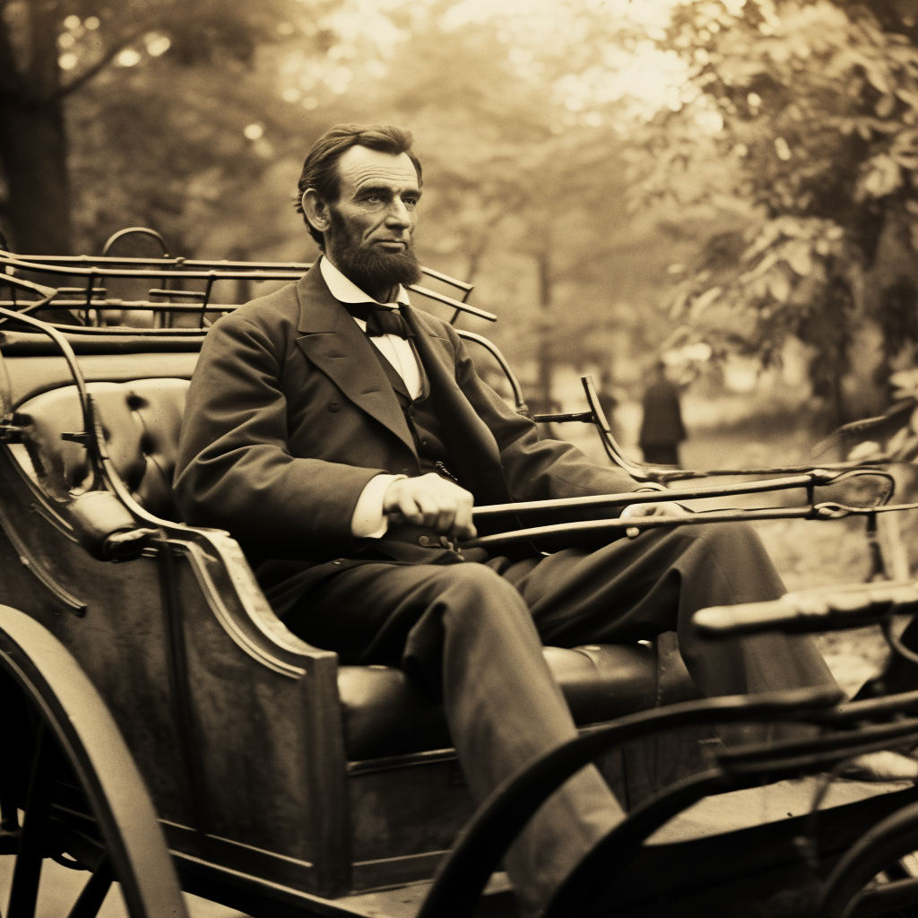 Abraham Lincoln driving a Mercedes