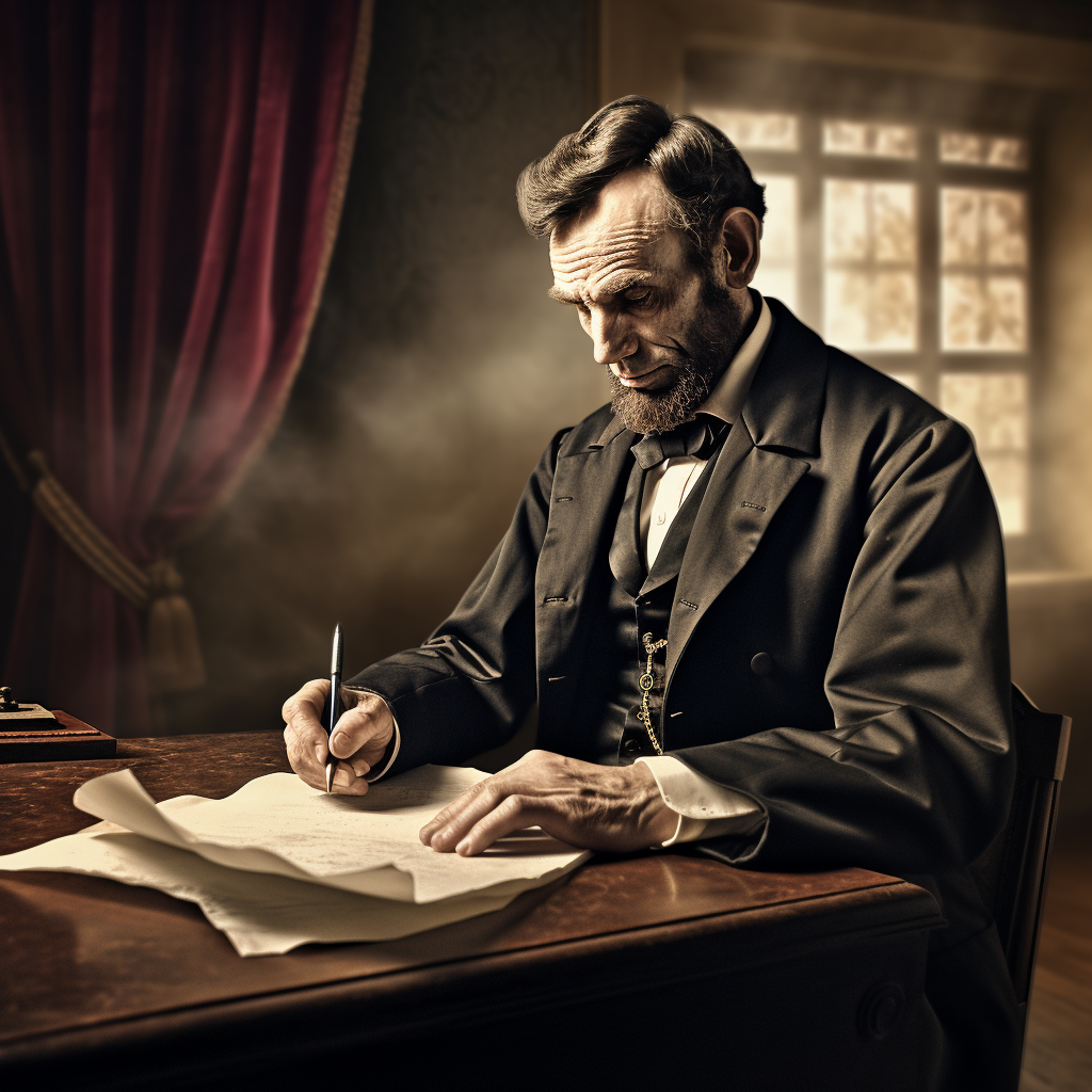 President Abraham Lincoln signing a document