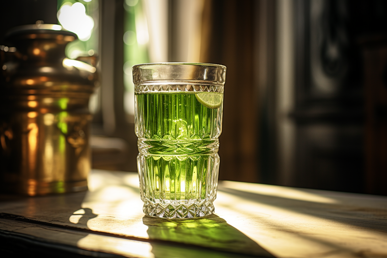 Macro View: Absinthe Glass with Shining Sun