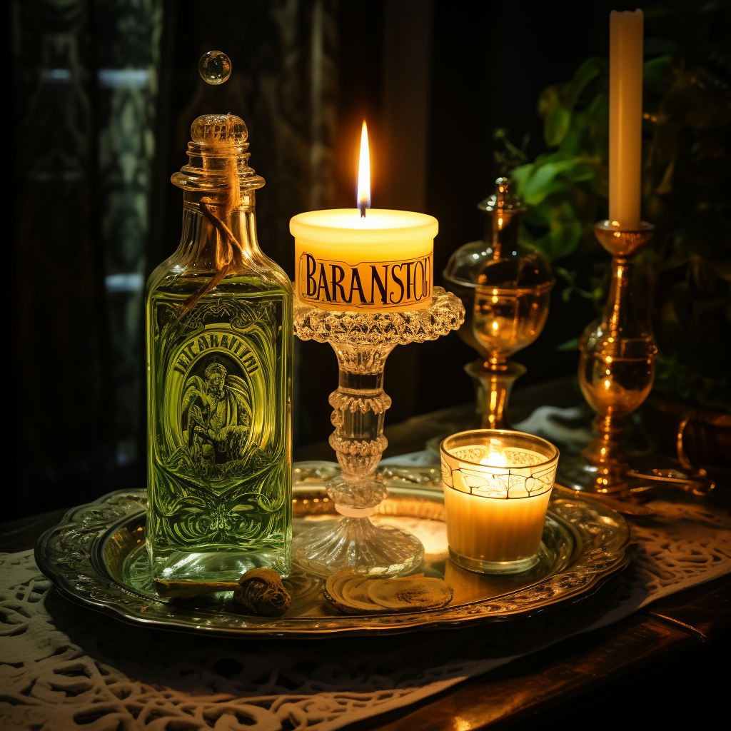 Elegant absinthe service in candle light