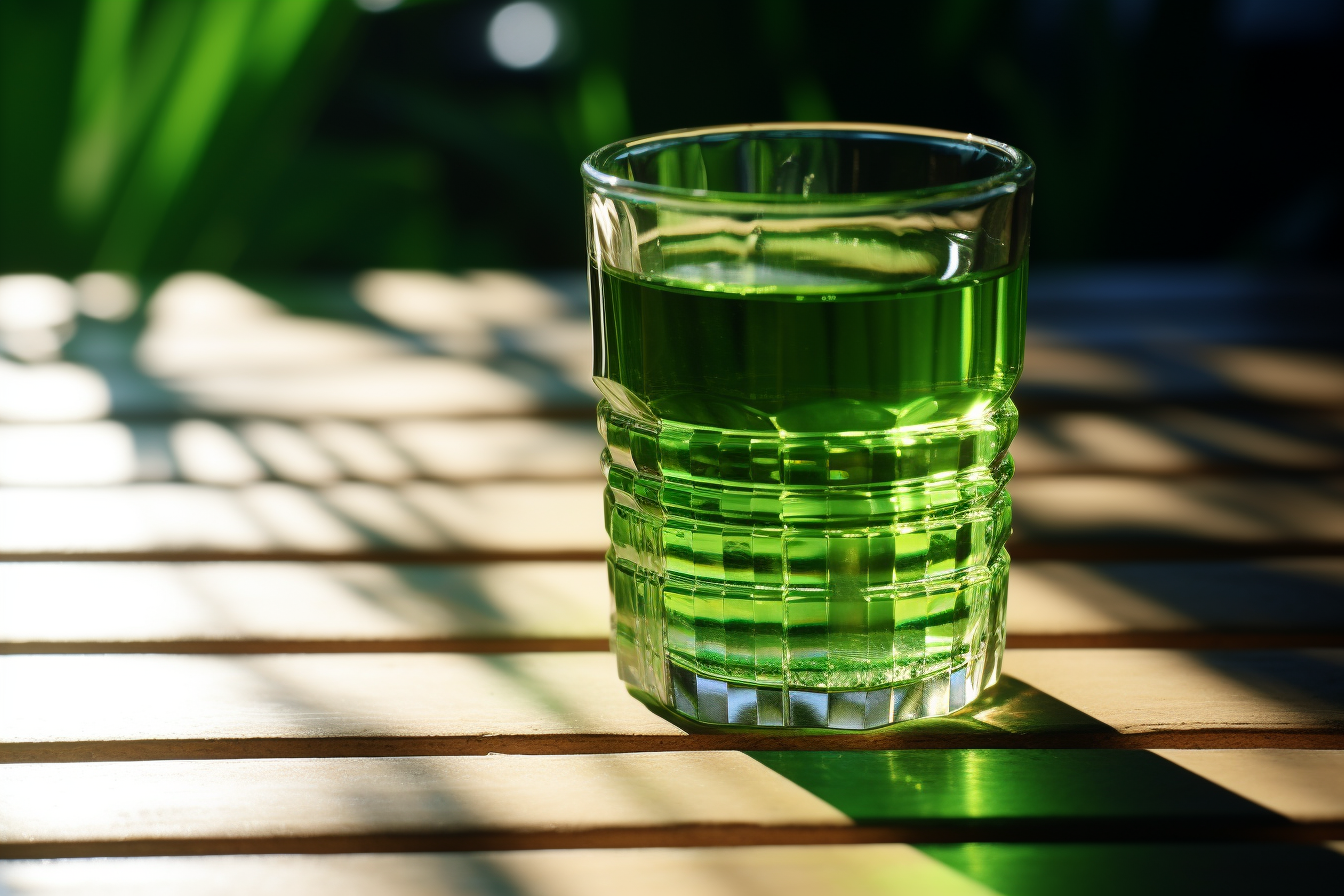 Sideview of Absinthe Glass with Sun Shining Through