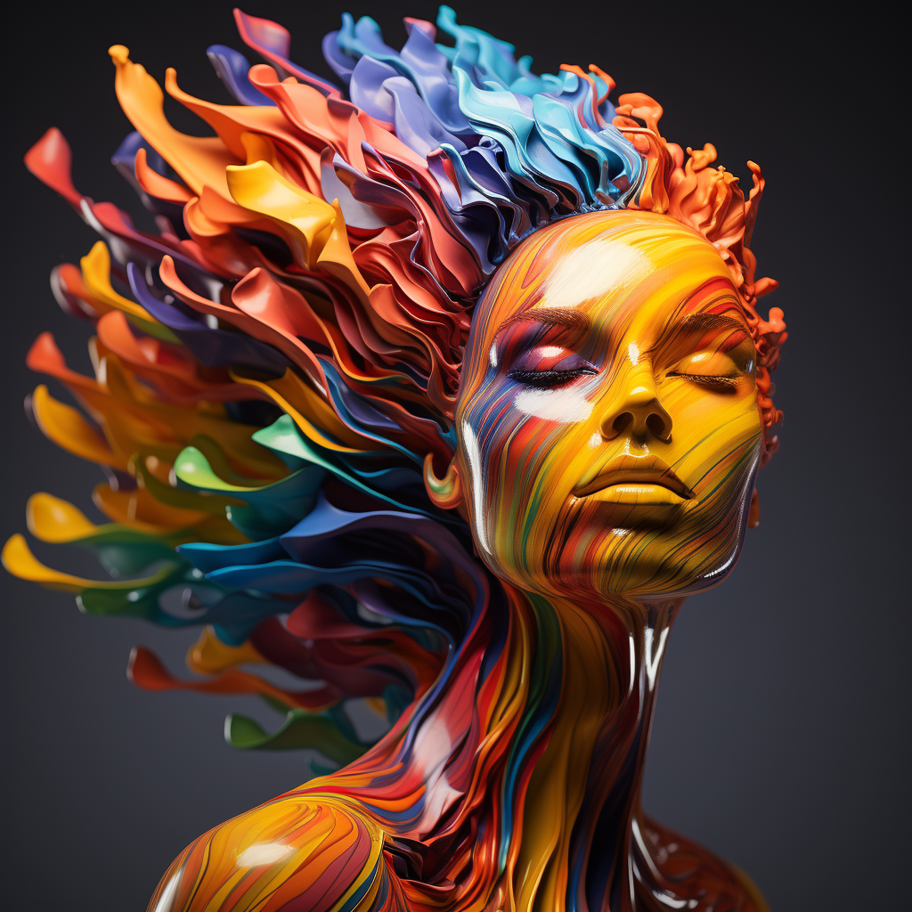 Colorful abstract 3D sculpture of a woman