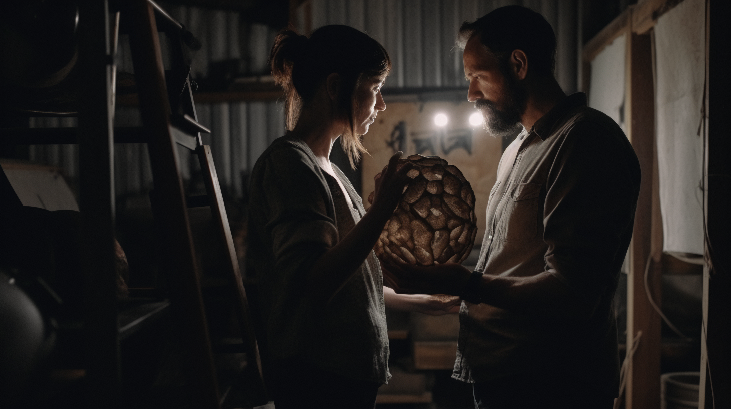 Man and woman holding objekt in atelier