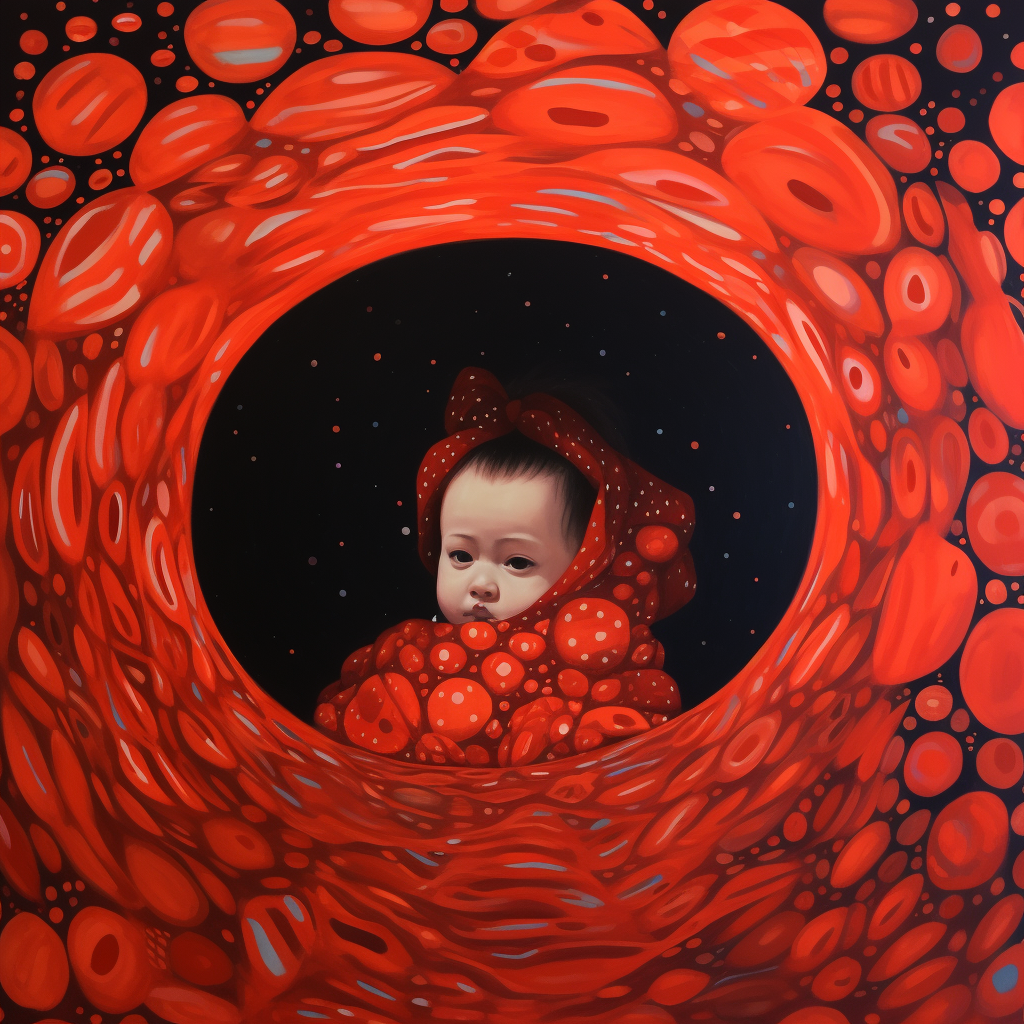 Abstract painting of baby in womb