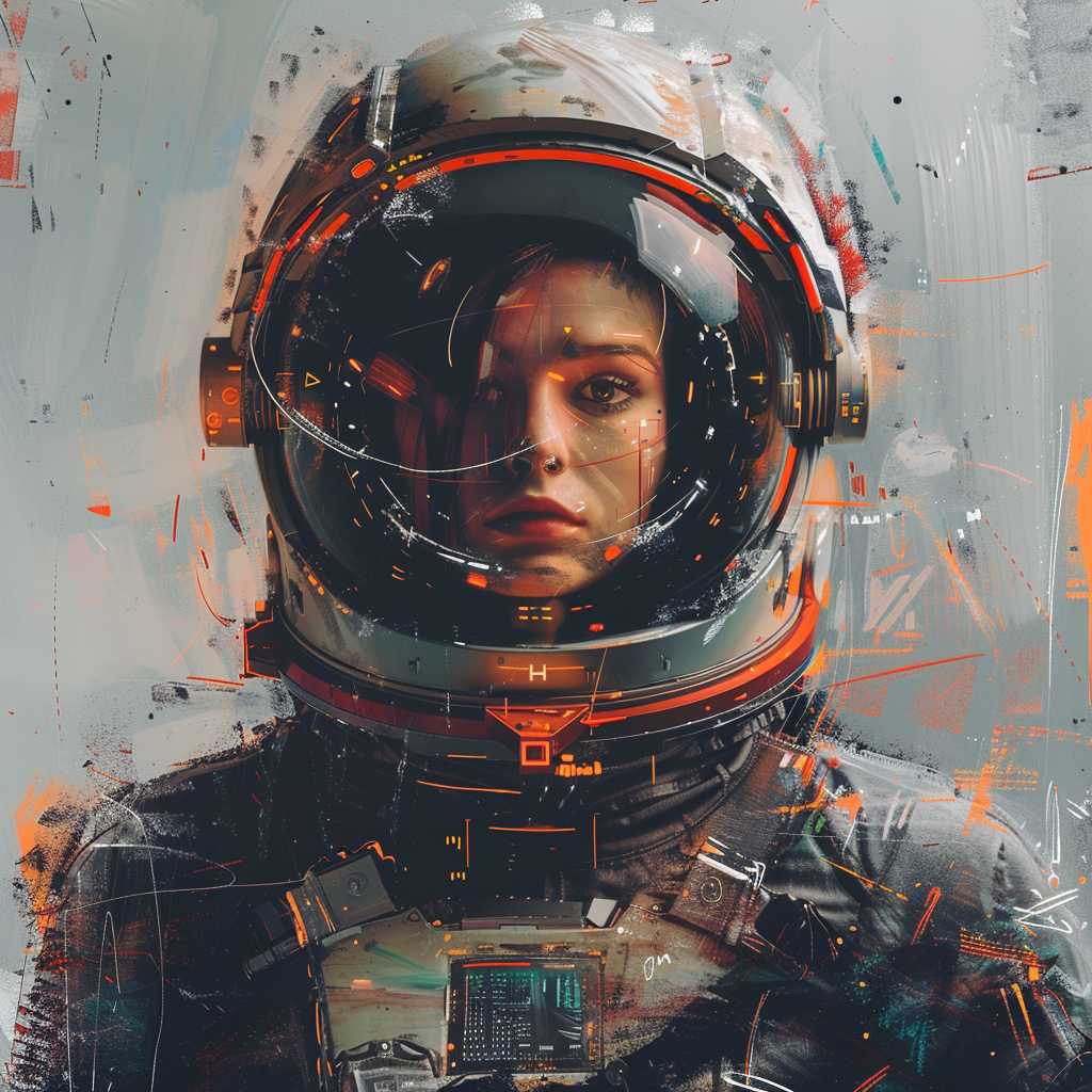 Female astronaut in abstract beauty bistro