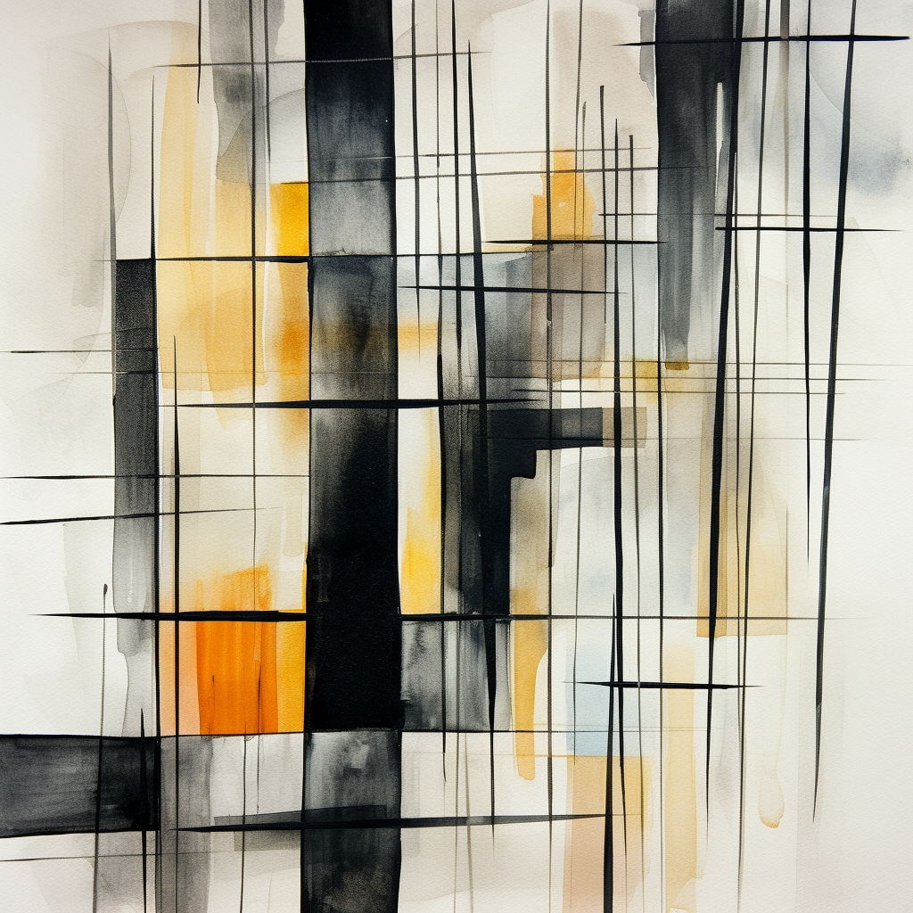 Abstract black lines watercolor artwork