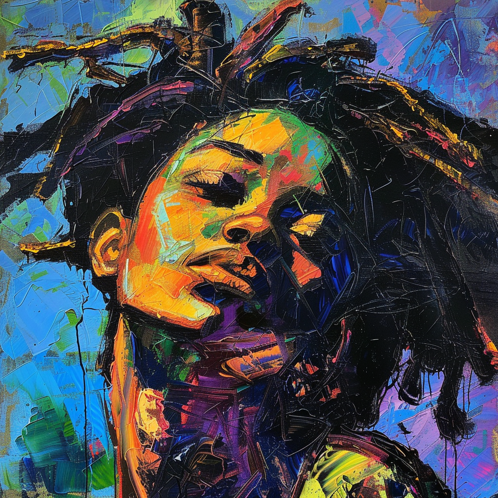 Black woman with locs painting