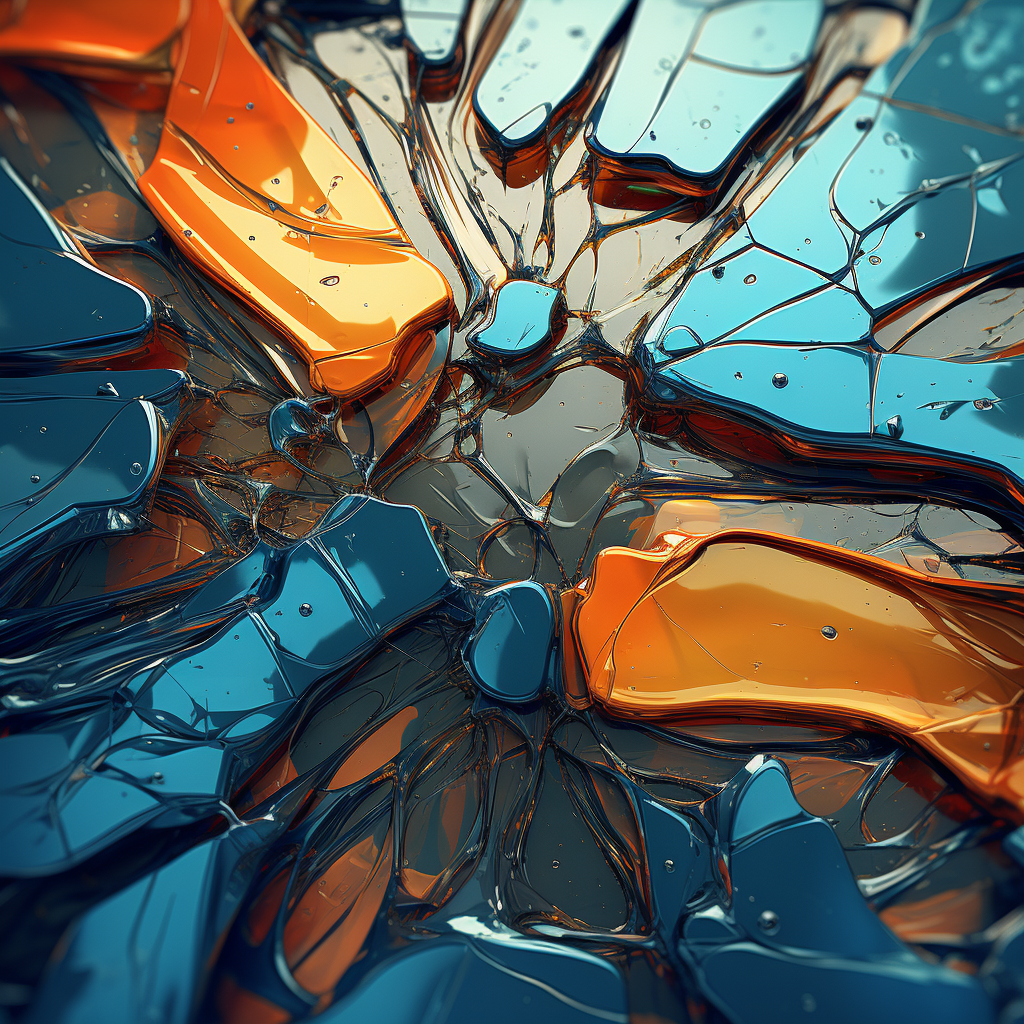 Abstract chrome texture broken fluid piece