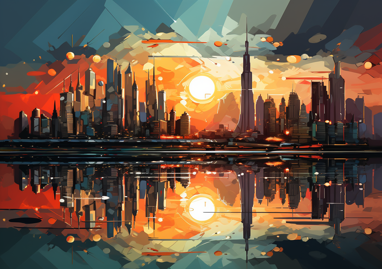 Abstract city illustration with vibrant colors