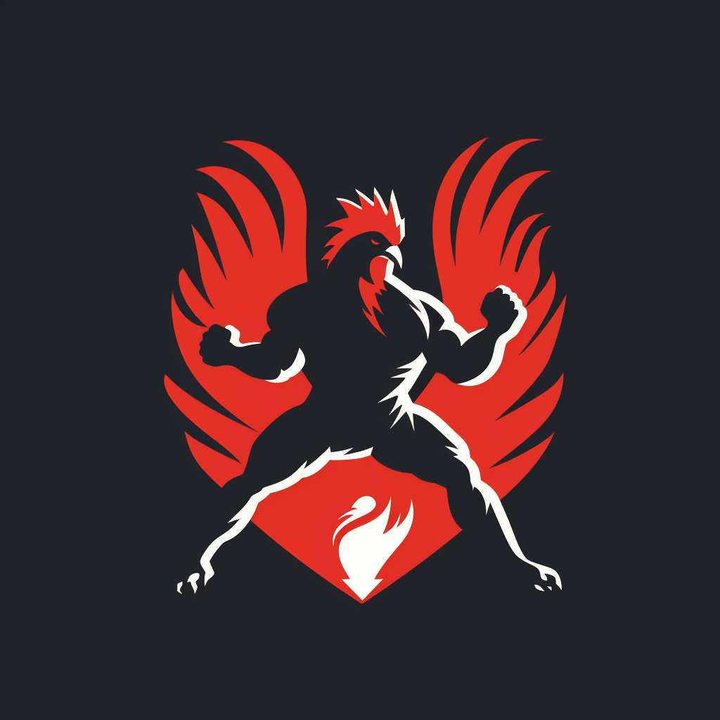 Colorful chicken logo fighter kicking