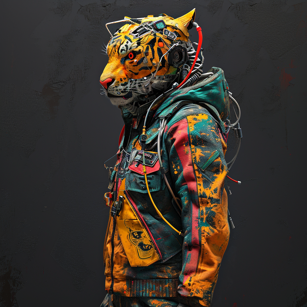 Abstract Cubism Cyber Punk Jacket Mechanic Ear Tiger