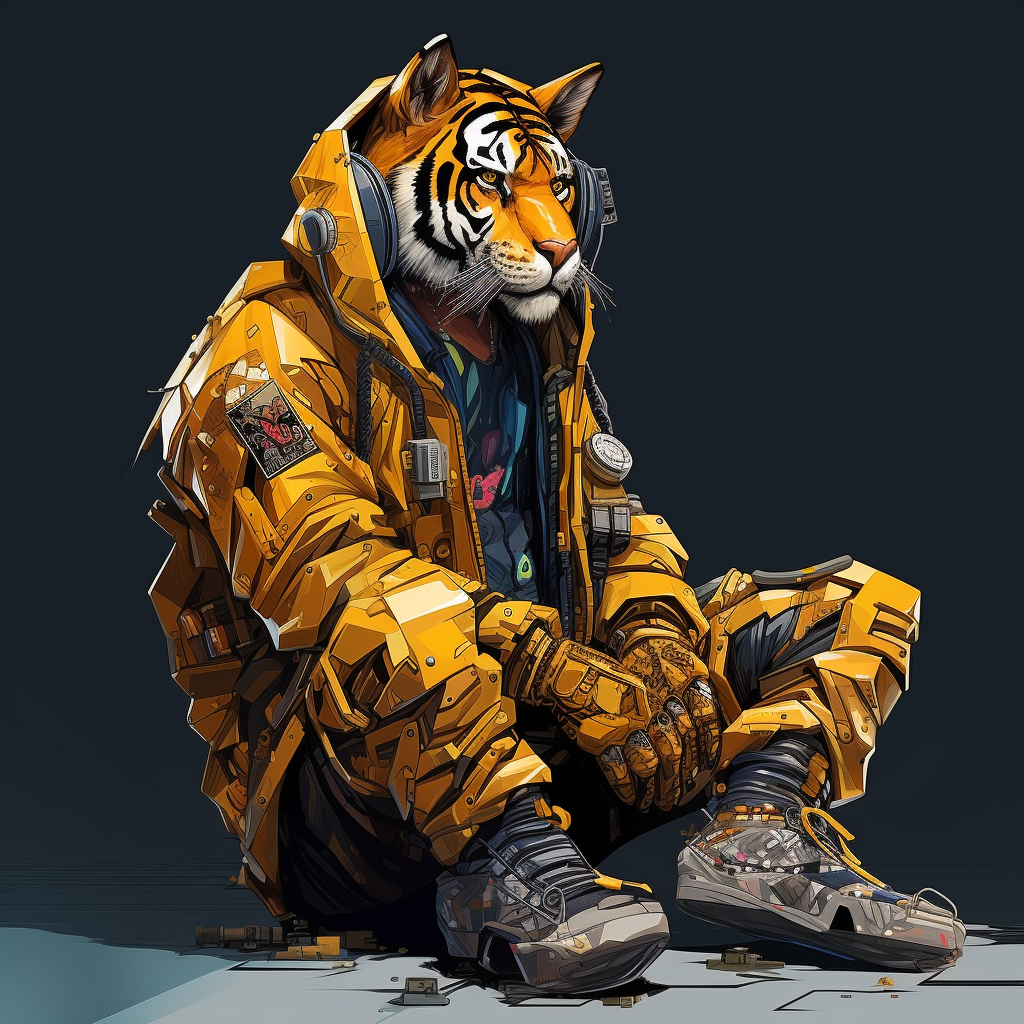 Abstract Cubism Cyberpunk Jacket Mechanic Ear Tiger