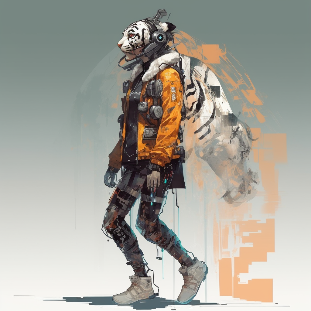 Abstract Cubism Cyberpunk Jacket Mechanic Ear Bipedal Tiger