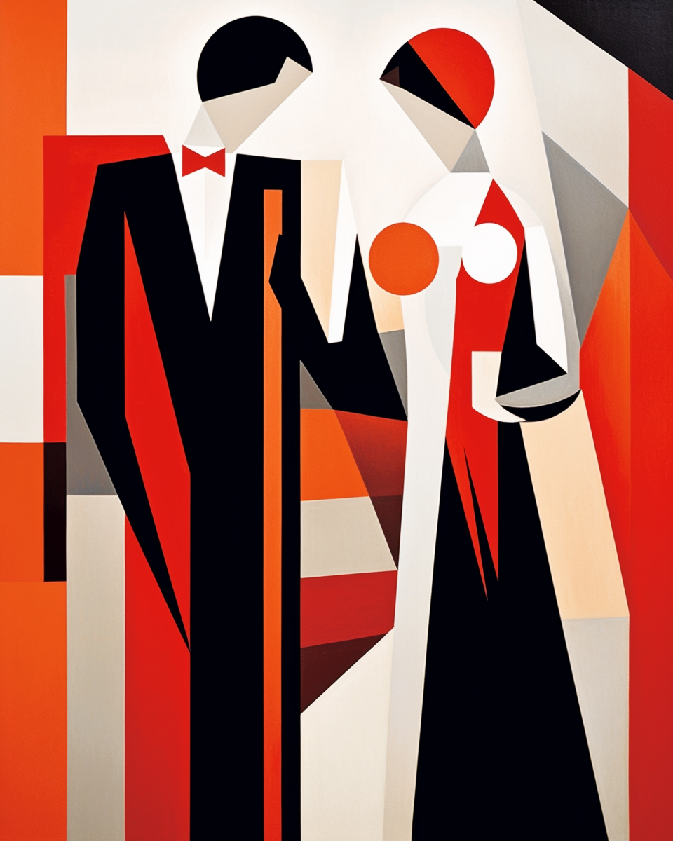 Abstract cubist artwork of an old couple