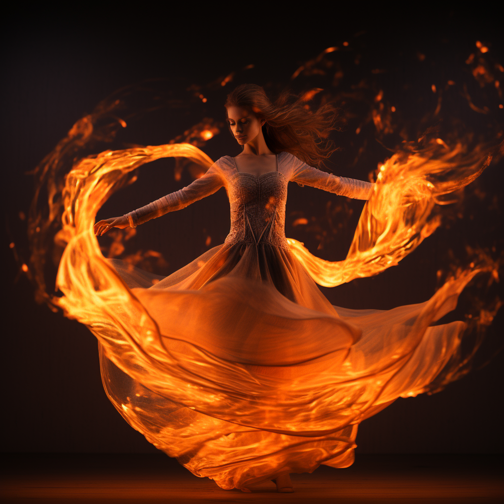 Mesmerizing abstract dancer amidst fiery cinematic lighting