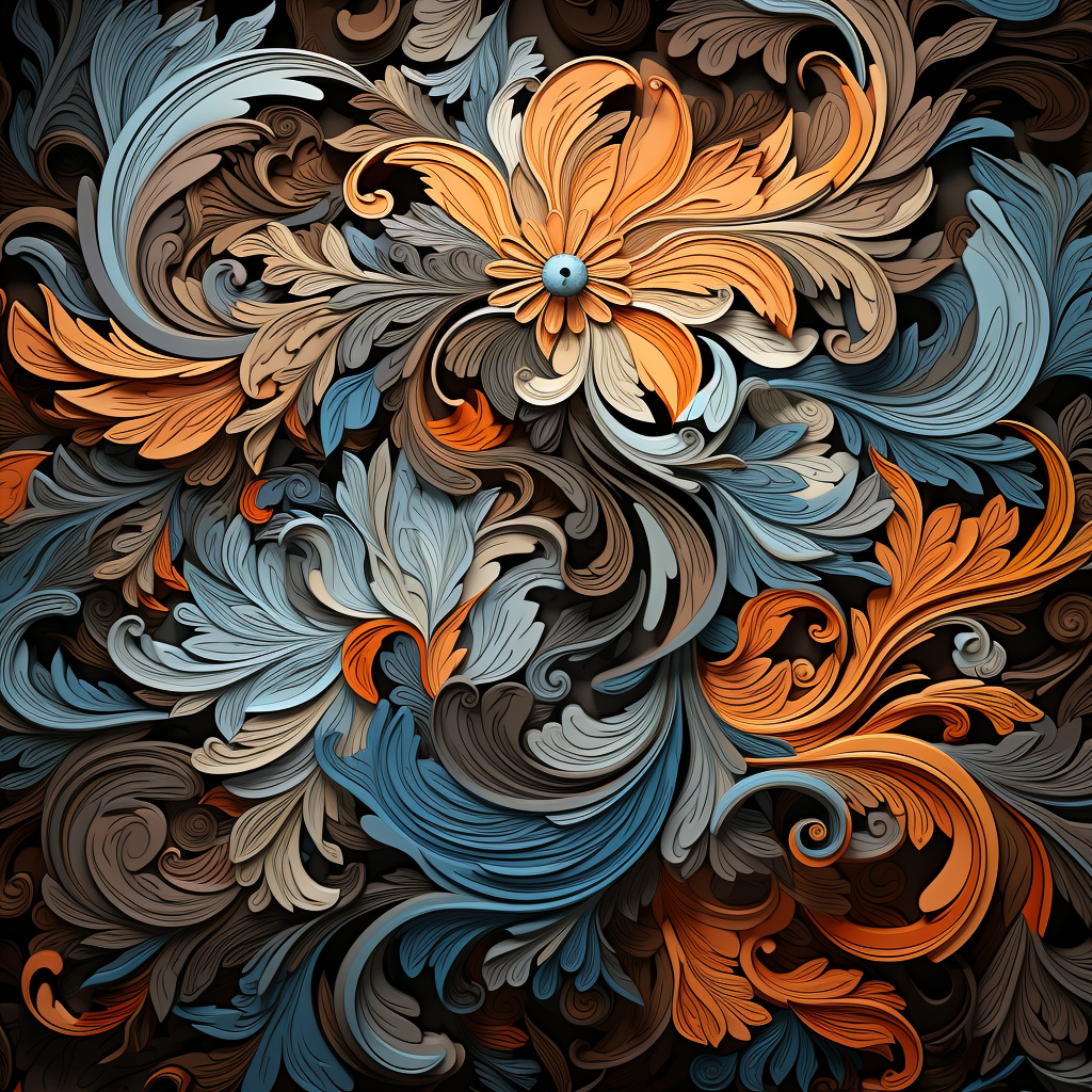 Abstract Floral Pattern in Orange and Blue