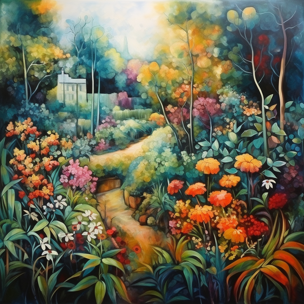 Colorful abstract garden painting on canvas