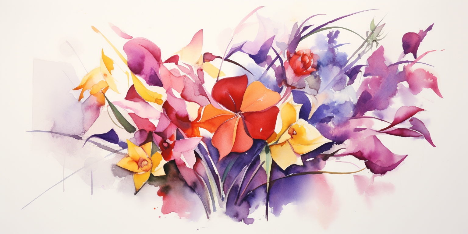 Geometric flowers in watercolor strokes