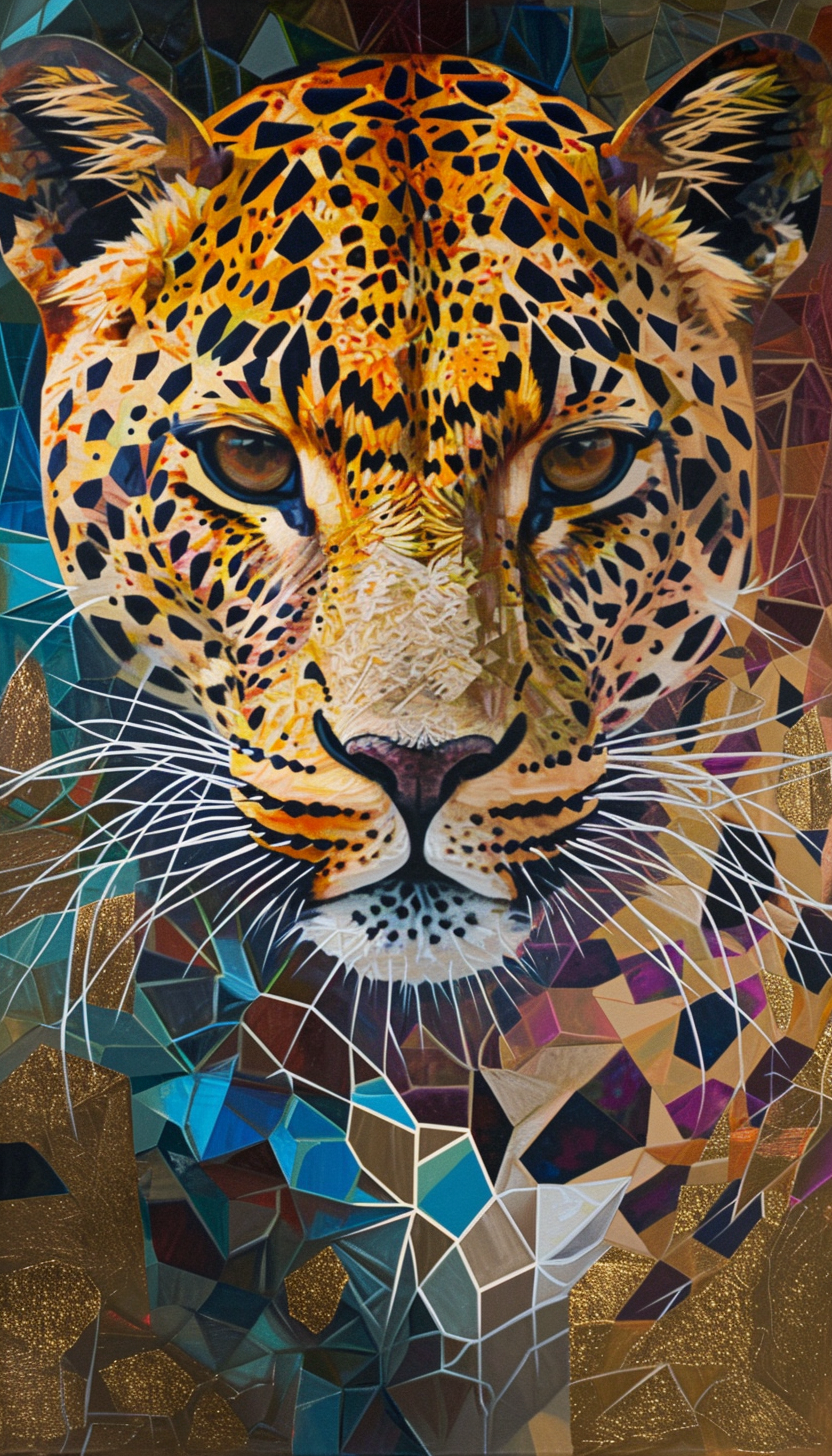 Abstract geometric leopard oil painting embroidered pattern